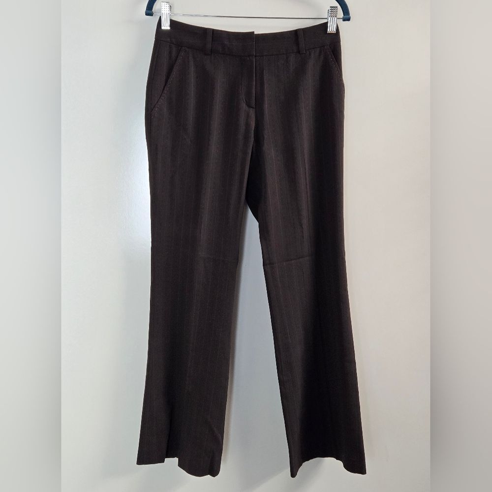 Elie Tahari Slack Trousers Boot Cut Pants Sz 2 Dark Brown w Red Pinstripe